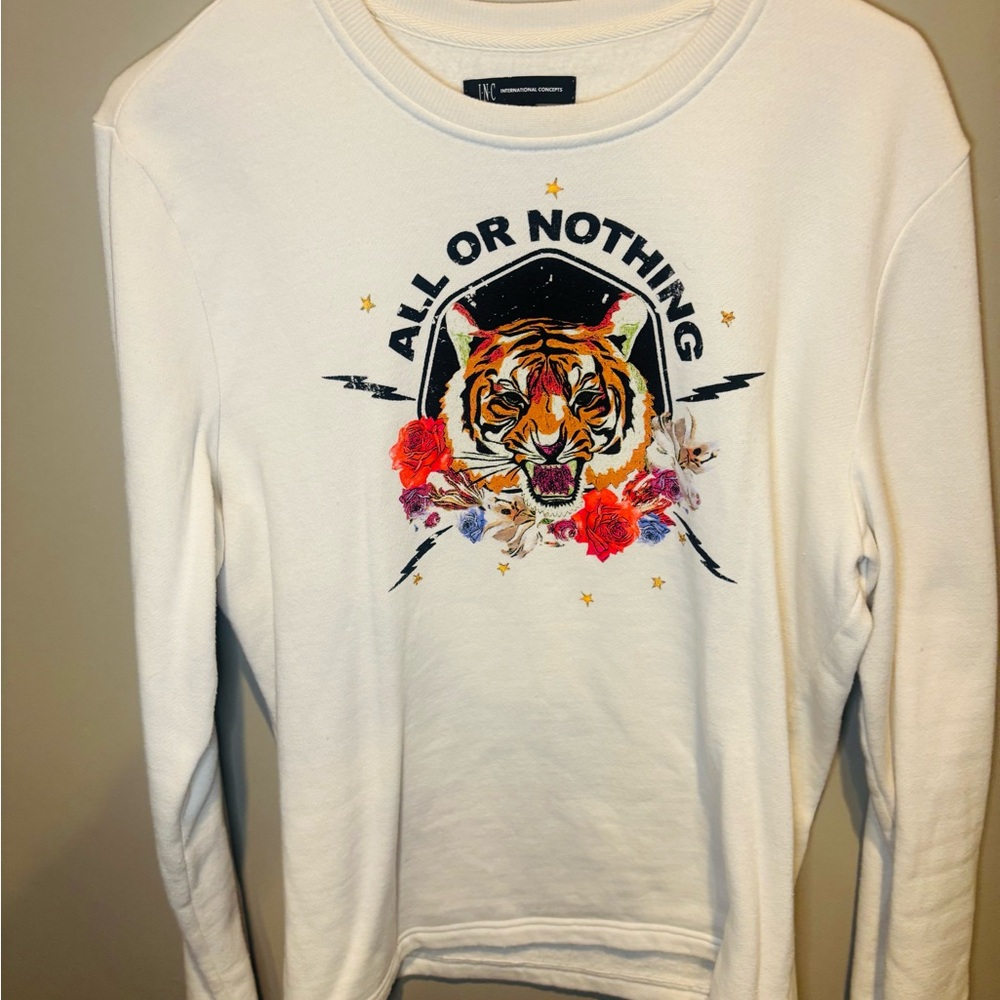 INC International Concepts White Tiger Graphic Sweatshirt